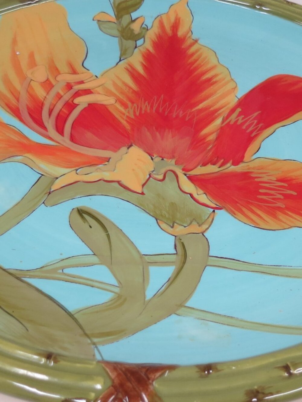 Orange Lily Flower Vintage Raymond Waites 11 3/8" Dinner Plate Platter Tropical